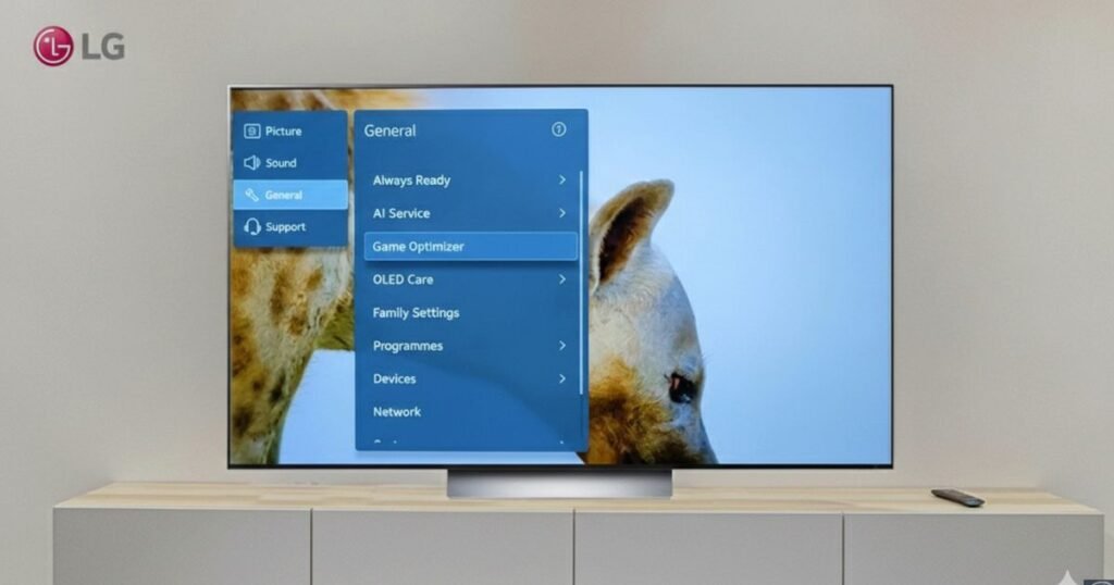 A clean, natural view of an LG Smart TV interface showing the 'General' settings menu on webOS, used for preparing the TV for Smartiflix app installation.